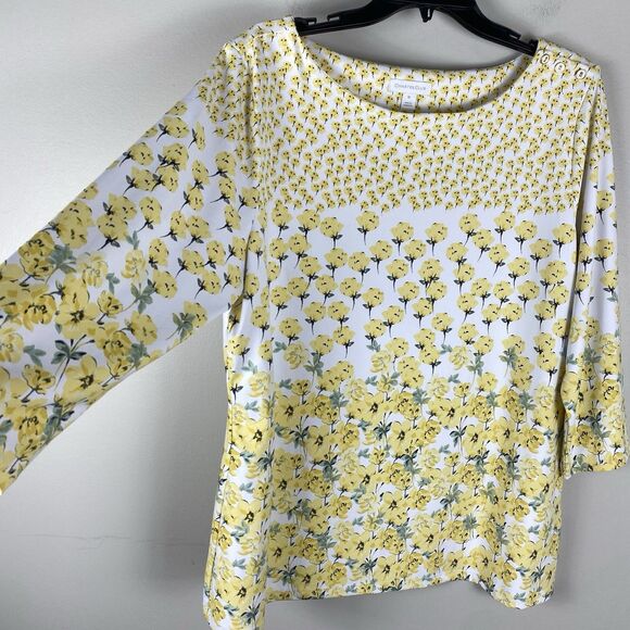 Charter Club Top XL Butter Yellow Floral  Stretch Modest Church Work Blouse - Picture 4 of 11